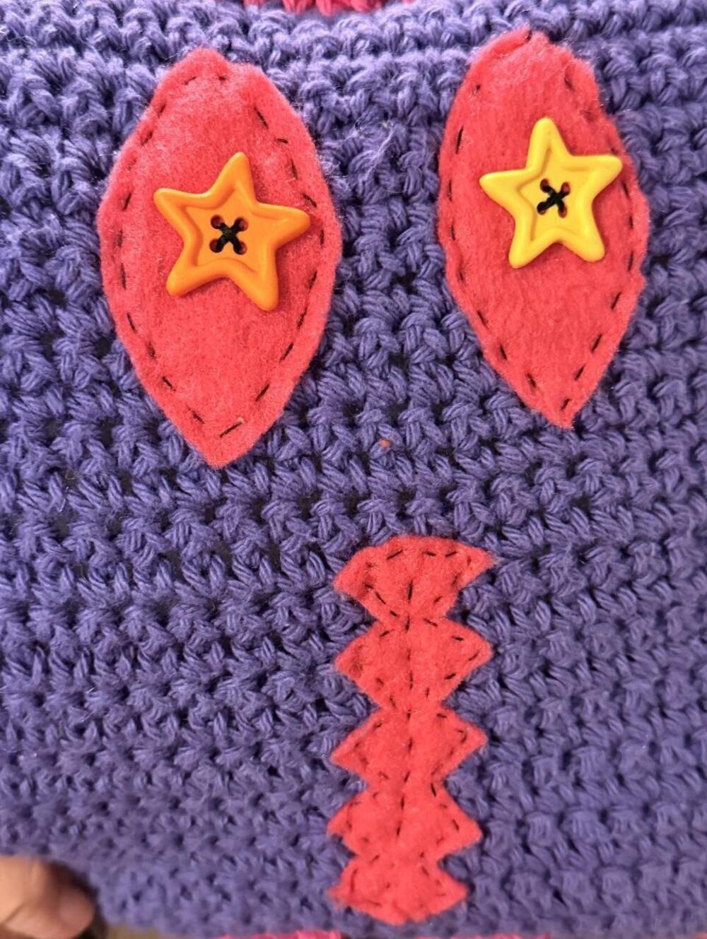 Unique Handmade Crochet Monster Pillows Set of 2 Square Stuffed Character Plush - Picture 5 of 6